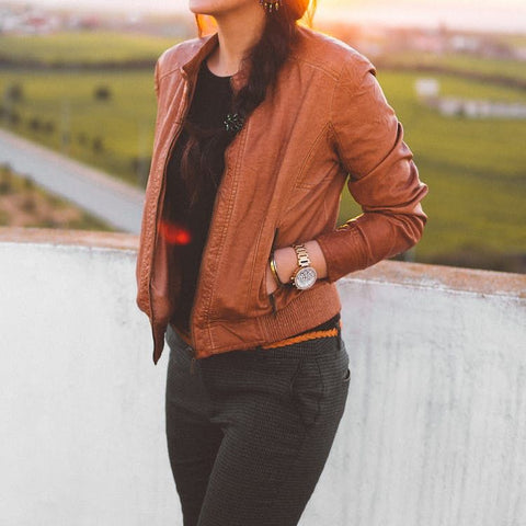 Brown Leather Biker Jacket (Woman)